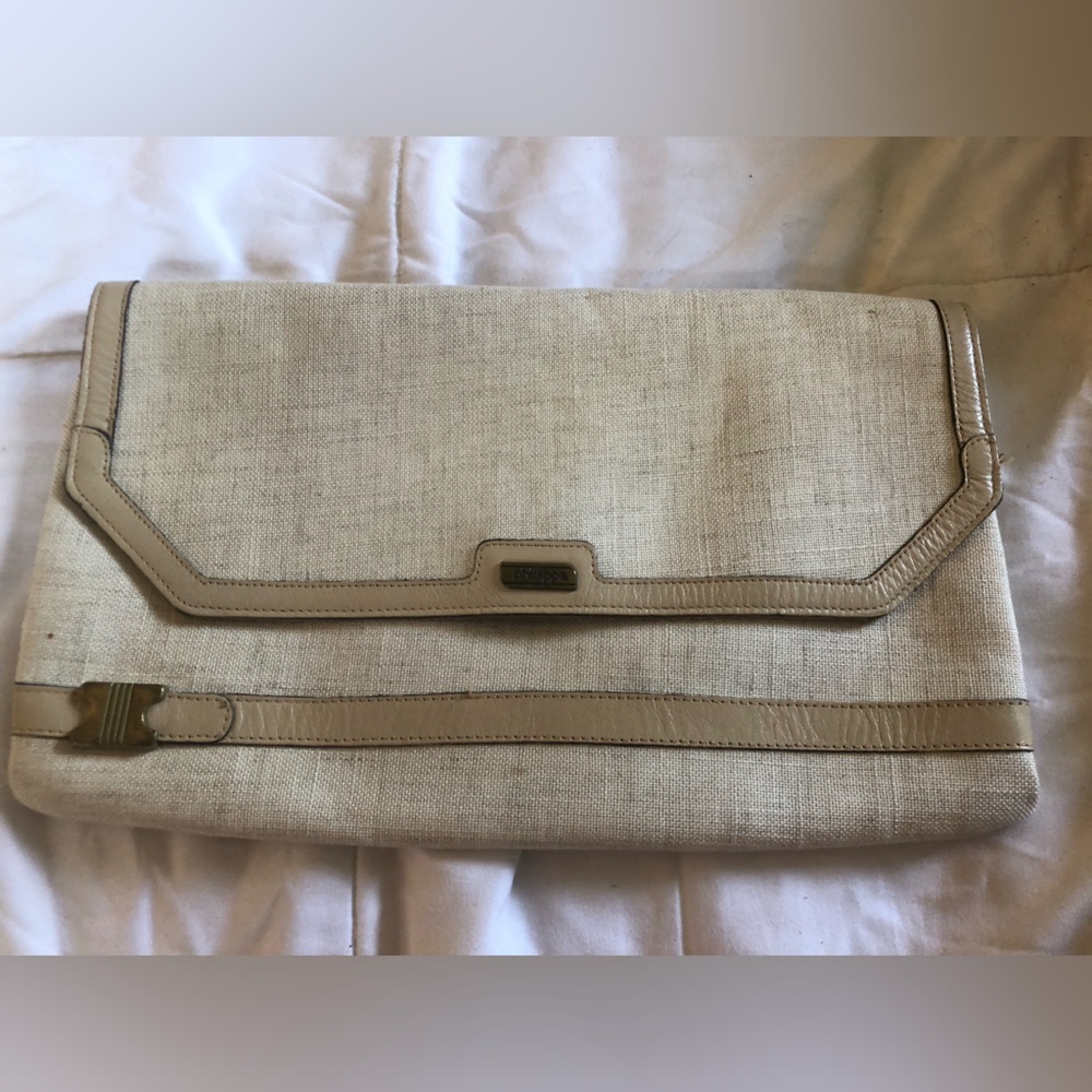 Vintage Phillipe Beige Canvas & Leather Clutch Bag